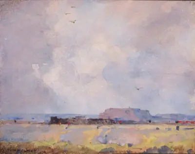 In the Plateau Country, with an Inhabited Pueblo