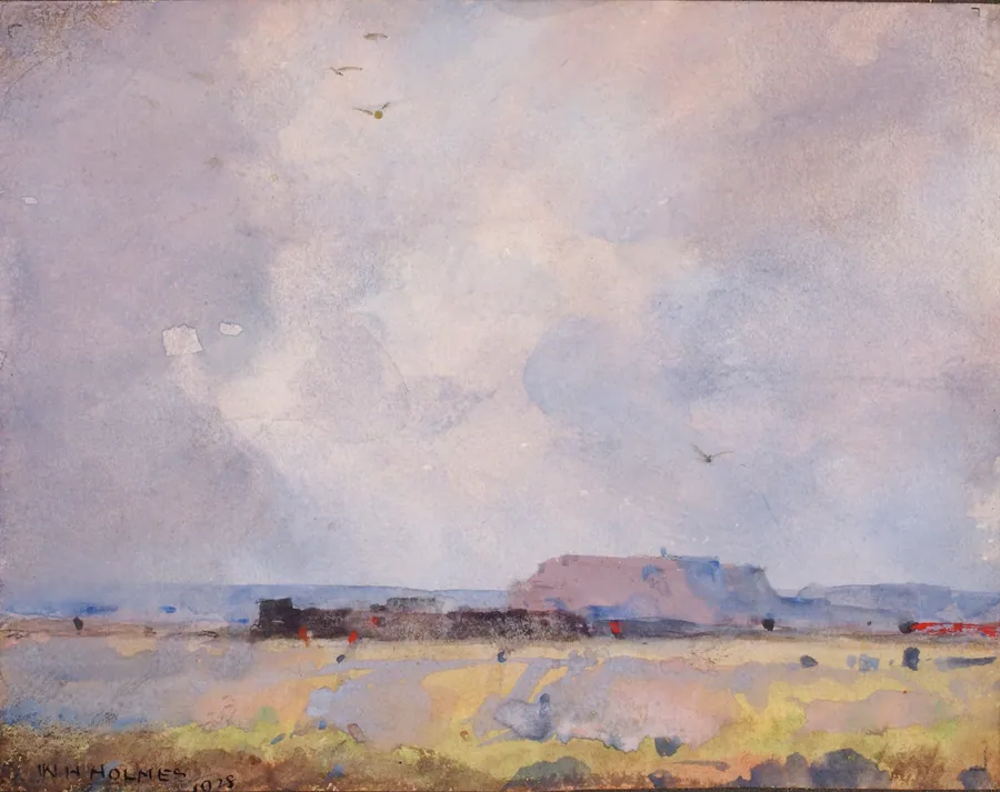 In the Plateau Country, with an Inhabited Pueblo by William Henry Holmes, born Cadiz, OH 1846-died Royal Oak, MI 1933