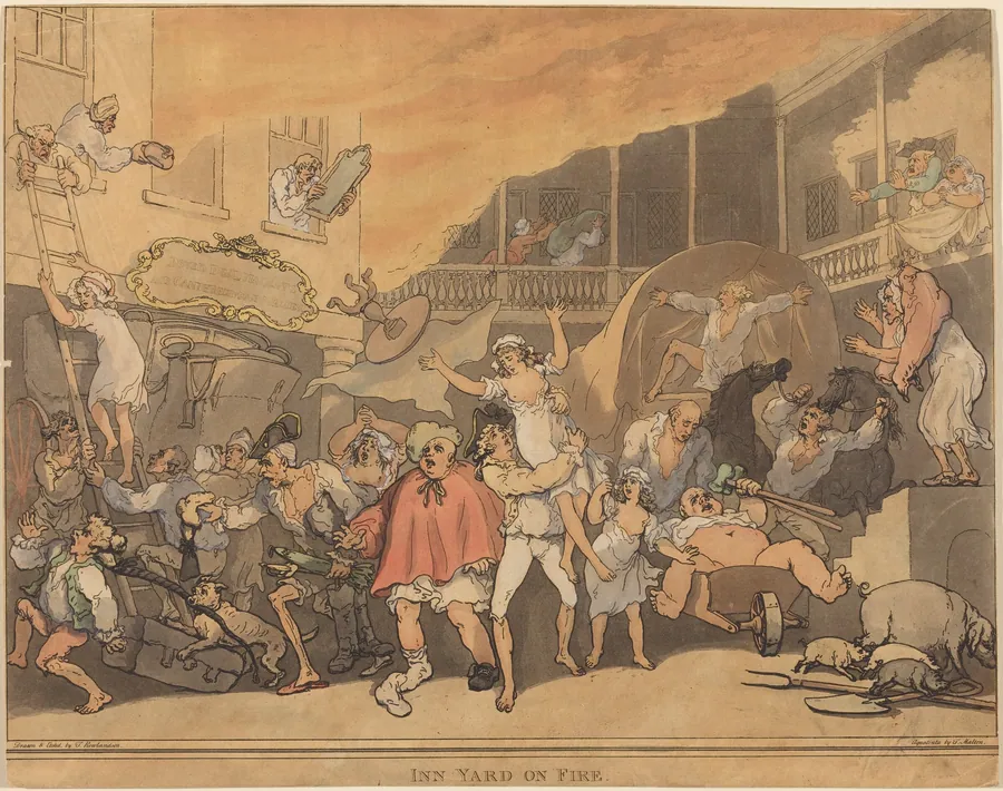 The Inn Yard on Fire by Thomas Rowlandson