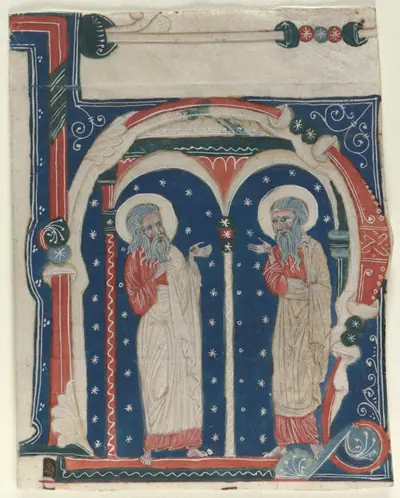 Historiated Initial (H) Excised from an Antiphonary: SS. Paul the Hermit and Anthony