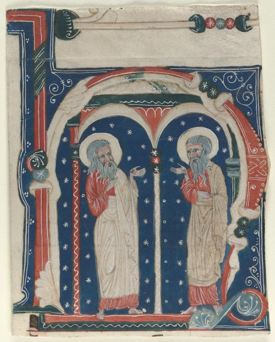 Historiated Initial (H) Excised from an Antiphonary: SS. Paul the Hermit and Anthony