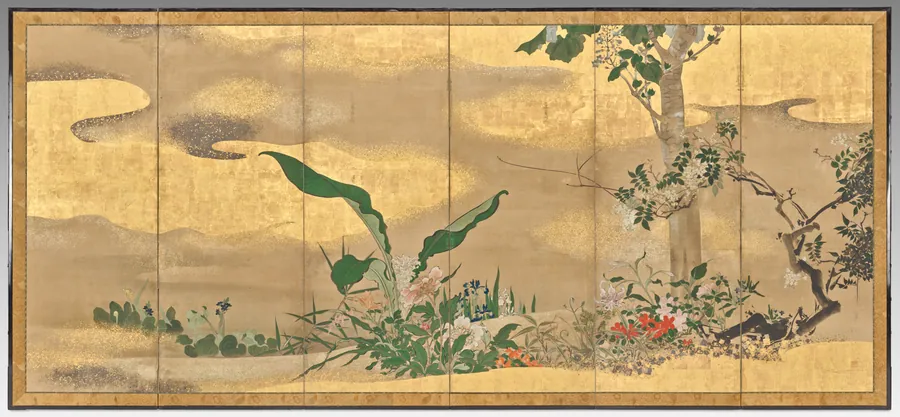Flowers and Trees of the Four Seasons (right screen) by Watanabe Shikō
