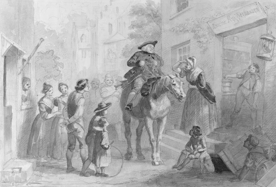 Village Scene with Dutch Colonial Figures (from Hosack Album) by Felix Octavius Carr Darley