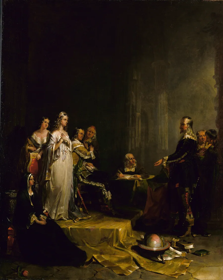 Columbus before the Queen by Peter Frederick Rothermel, born Nescopeck, PA 1812-died Linfield, PA 1895