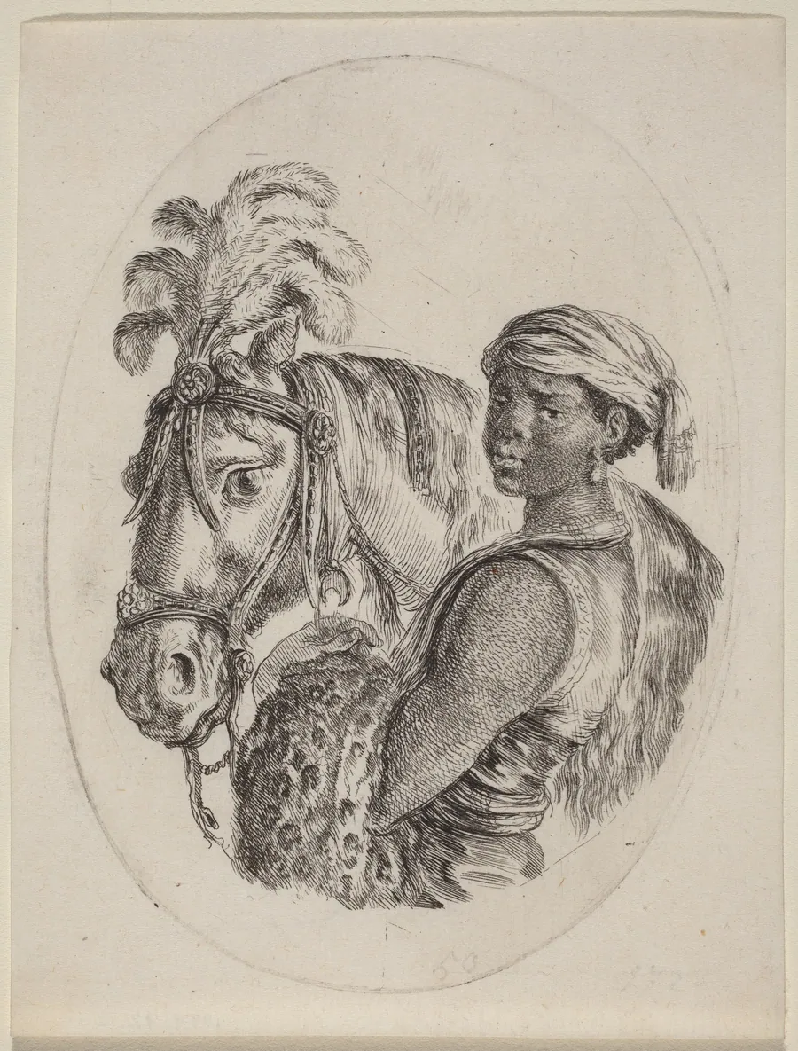 Black Groom with an Arabian Horse by Stefano Della Bella