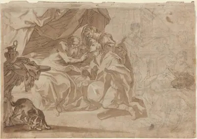 Jacob and Rebecca before Isaac [recto]