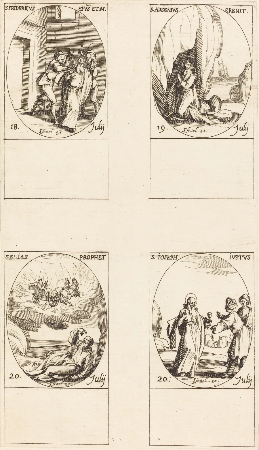 St. Frederick; St. Arsenius, Hermit; St. Elias, Prophet; St. Joseph the Just by Jacques Callot