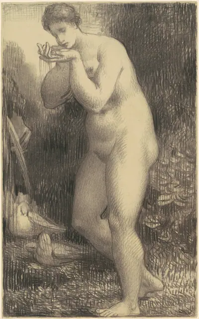 Nude Drinking at a Fountain