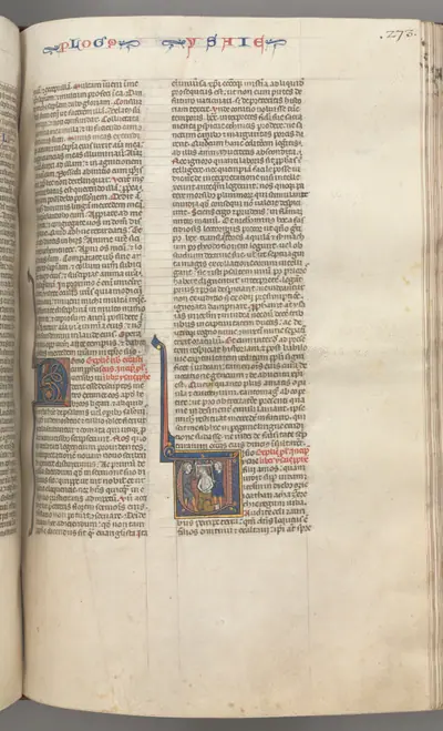 Fol. 273r, Isaiah, historiated initial V, the martyrdom of Isaiah