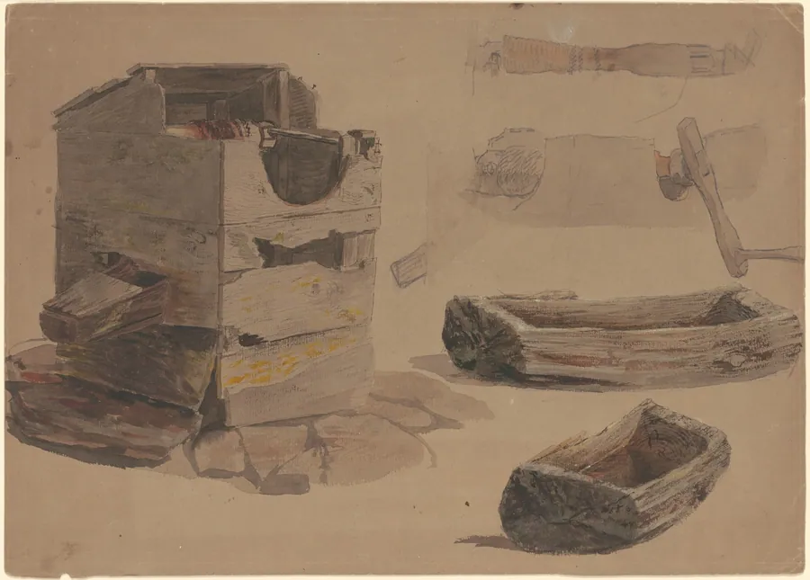 Studies of a Well and Wooden Trough by Enoch Wood Perry, Jr.