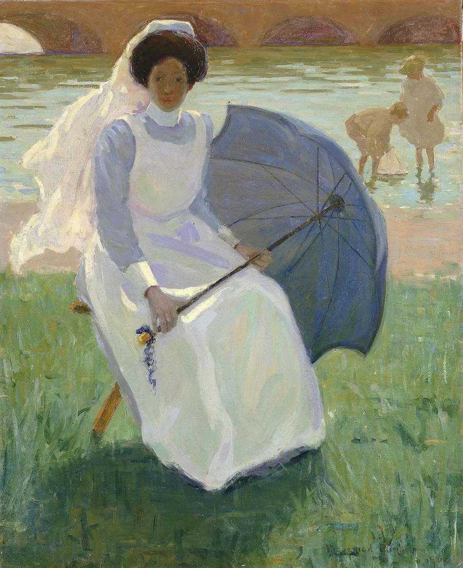Woman with Green Parasol by Frederick F. Fursman, born El Paso, IL 1874-died Saugatuck, MI 1943