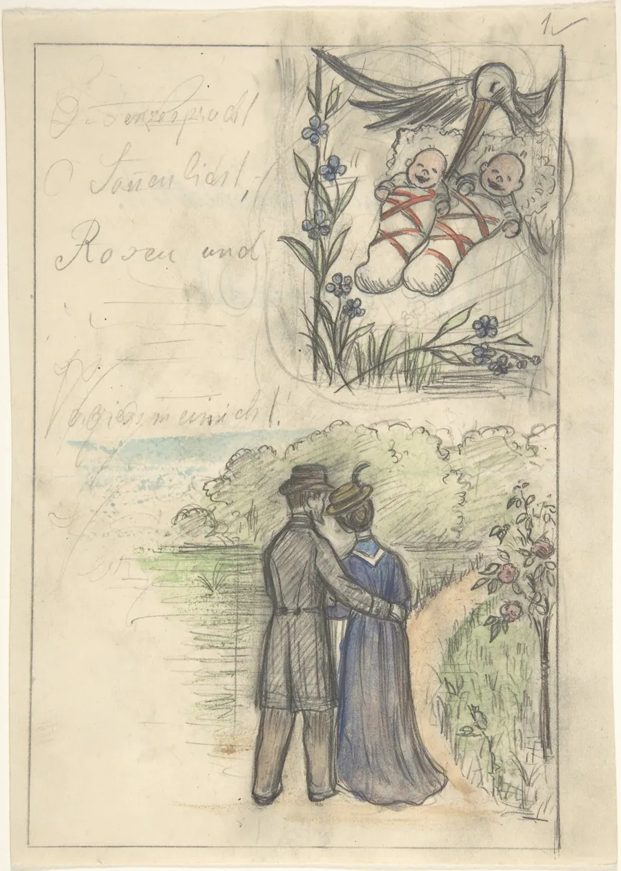 Study for a Birth Announcement by Anonymous, German, 19th century
