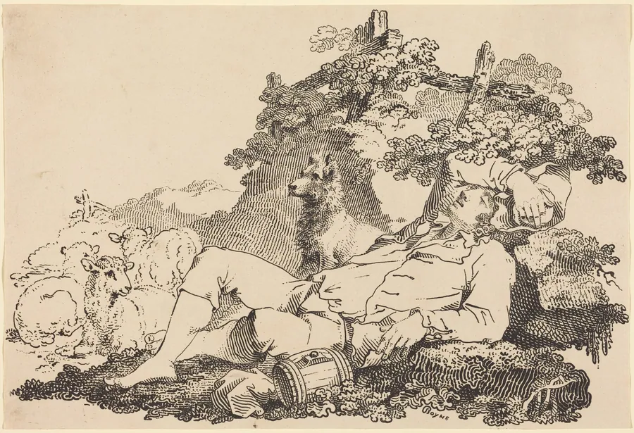 Shepherd with Dog and Sheep by John Boyne