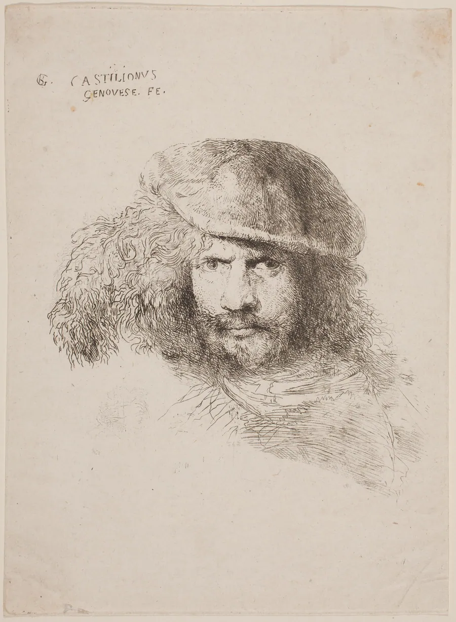 Head of a Young Man in a Feathered Hat (so-called Self-Portrait) by Giovanni Benedetto Castiglione