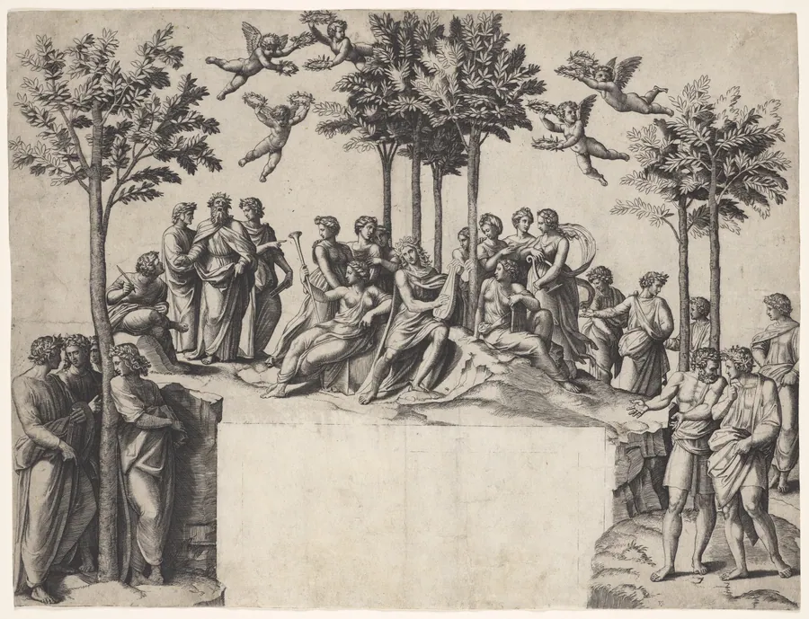 Apollo on Parnassus by Marcantonio Raimondi