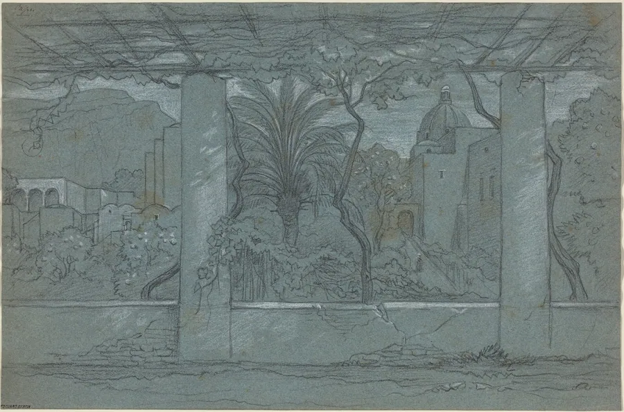 A Terrace and Garden on Capri [recto] by François-Édouard Bertin