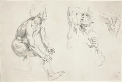 Male Nude Posing for Figures in the "Frise de la Guerre"