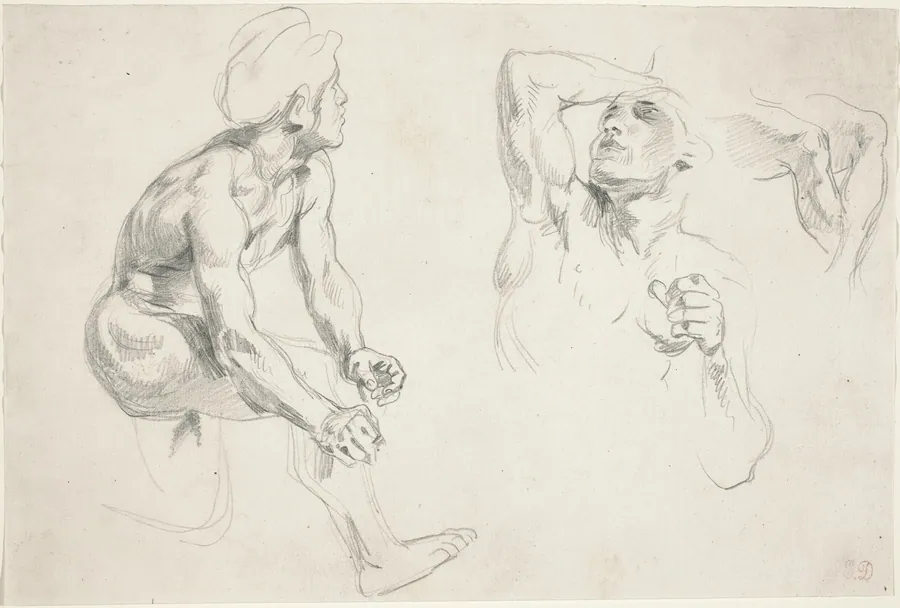Male Nude Posing for Figures in the "Frise de la Guerre" by Eugène Delacroix