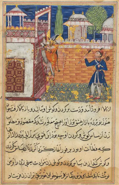 The deceitful wife returns to her terrace after caressing her lover, from a Tuti-nama (Tales of a Parrot): Eighth Night