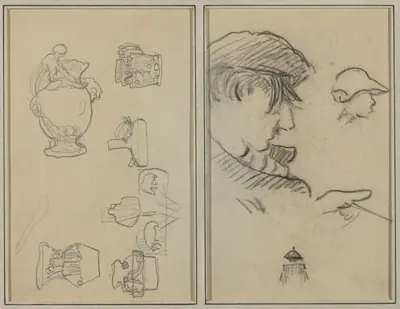 Studies of Jugs and Vases; A Man with Moustache and a Boy with a Hat [recto]