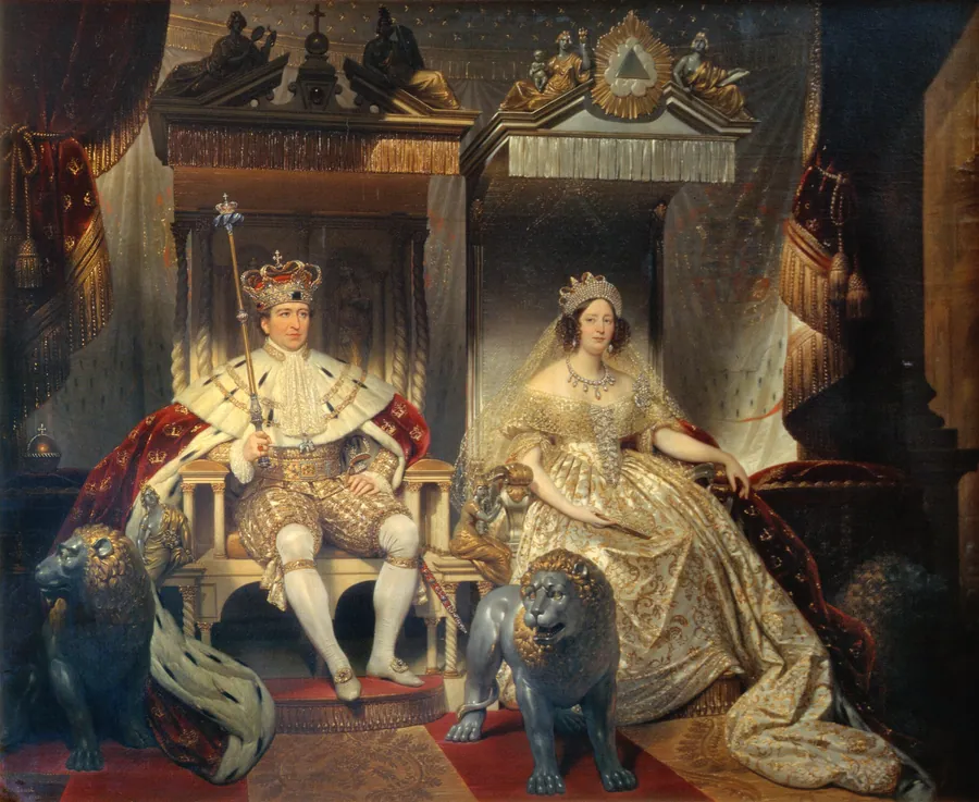 Christian VIII (1786-1848) og Caroline Amalie (1796-1881) i salvingsdragt by Joseph Désiré Court