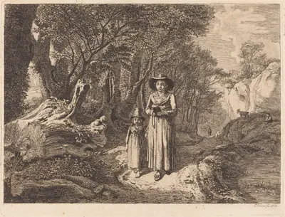 Woman and Child Walking to Church