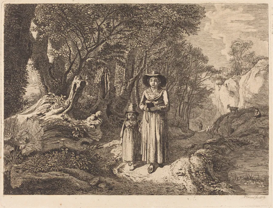 Woman and Child Walking to Church by Johann Christoph Erhard