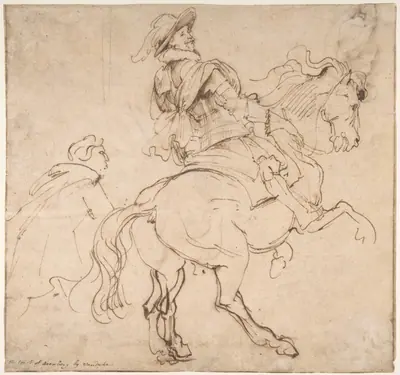 Study for an Equestrian Portrait, Possibly that of Albert de Ligne, Count of Arenberg; verso: Various Studies of Statues and Figures, Including the Venus Pudica and Scipio and his Lictor