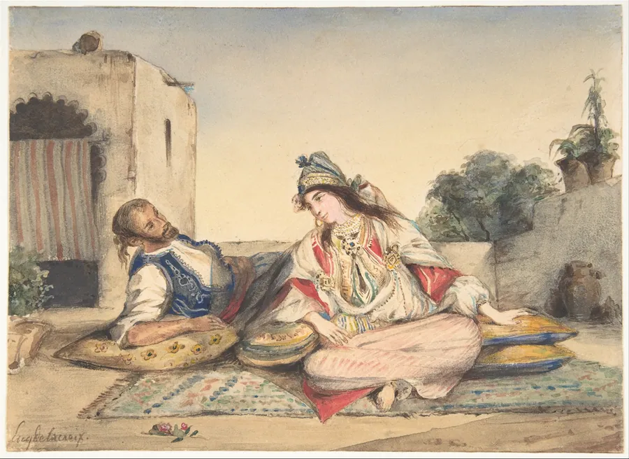 A Moroccan Couple on Their Terrace by Eugène Delacroix
