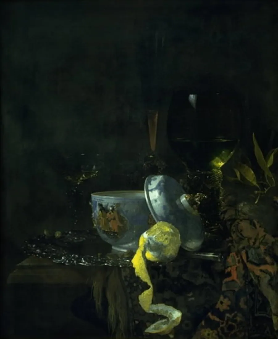Stilleben med kinesisk lågkrukke af porcelæn by Willem Kalf