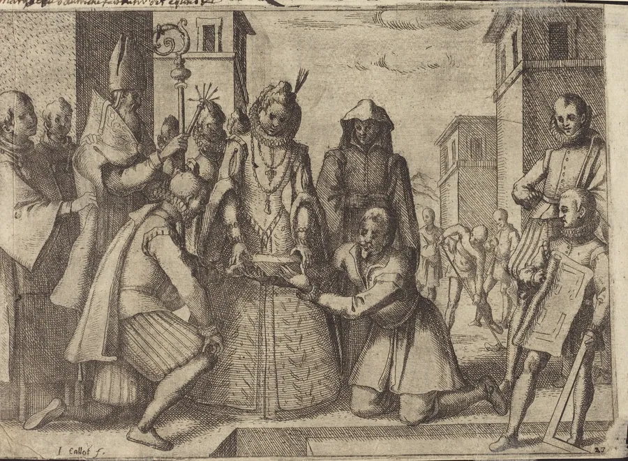 The Queen Laying the First Stone for the Church of the Poor Clares in Spain [verso] by Jacques Callot
