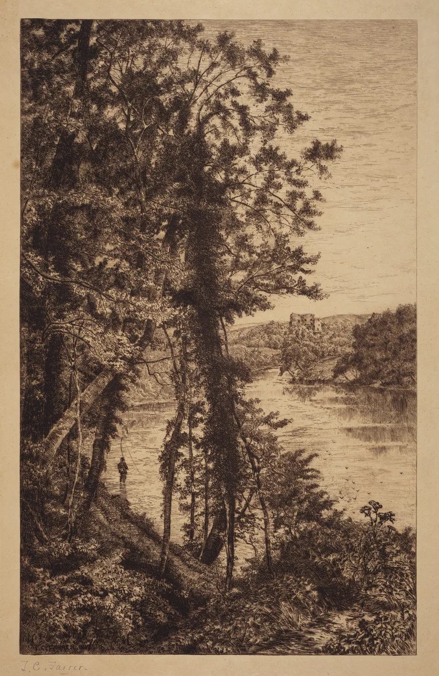 Untitled (Landscape with Fisherman) by Thomas Charles Farrer