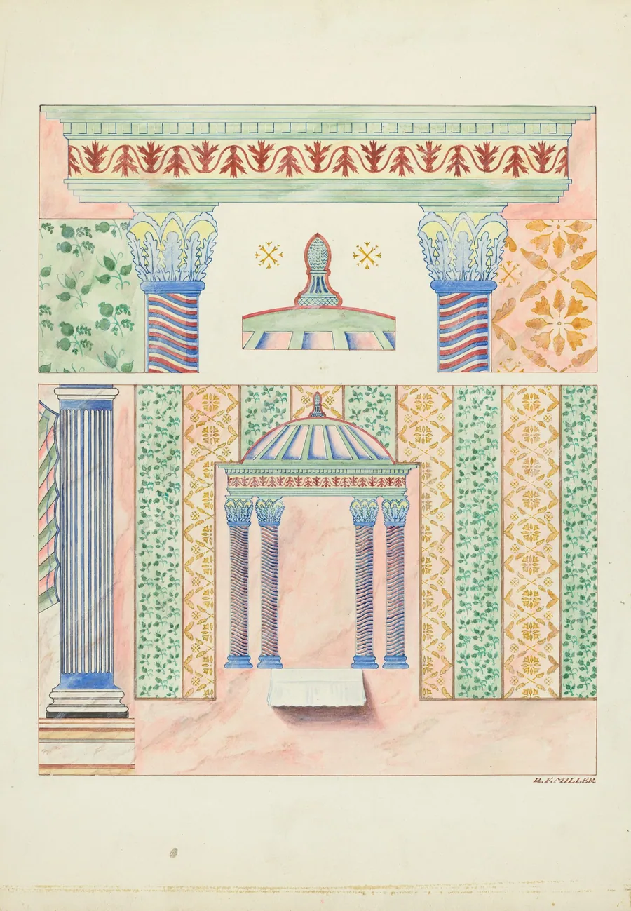 Details of Wall Paintings, Side Wall of Sanctuary by Randolph F. Miller