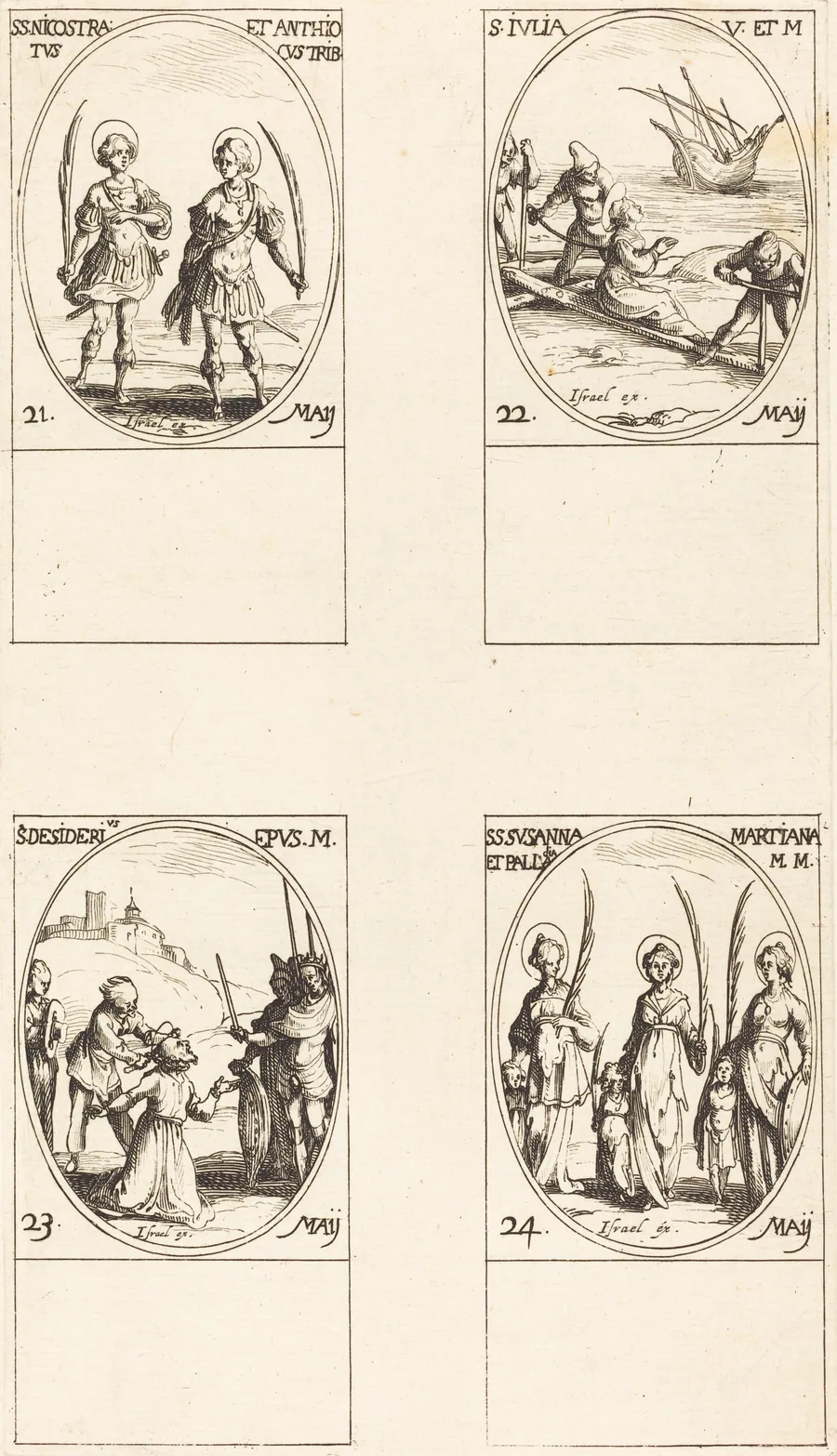 Sts. Nicostratus and Anthiocus; St. Julia; St. Desiderius; Sts. Susanna, Palladia, and Martiana by Jacques Callot