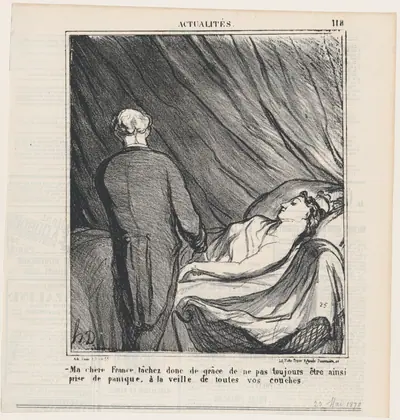 My dear France, I urge you not to panic every time before your delivery!, from 'News of the day,' published in Le Charivari, March 23, 1870