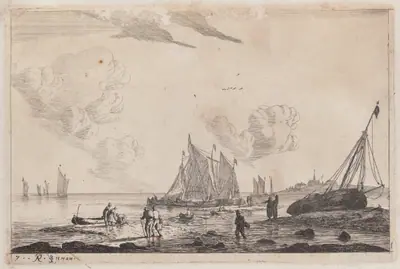 Beach Scene with Ketches and other Fishing Boats