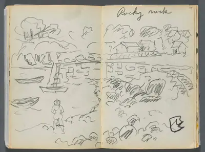 Sketchbook- The Granite Shore Hotel, Rockport, page 088 & 89: "Rocky Neck"