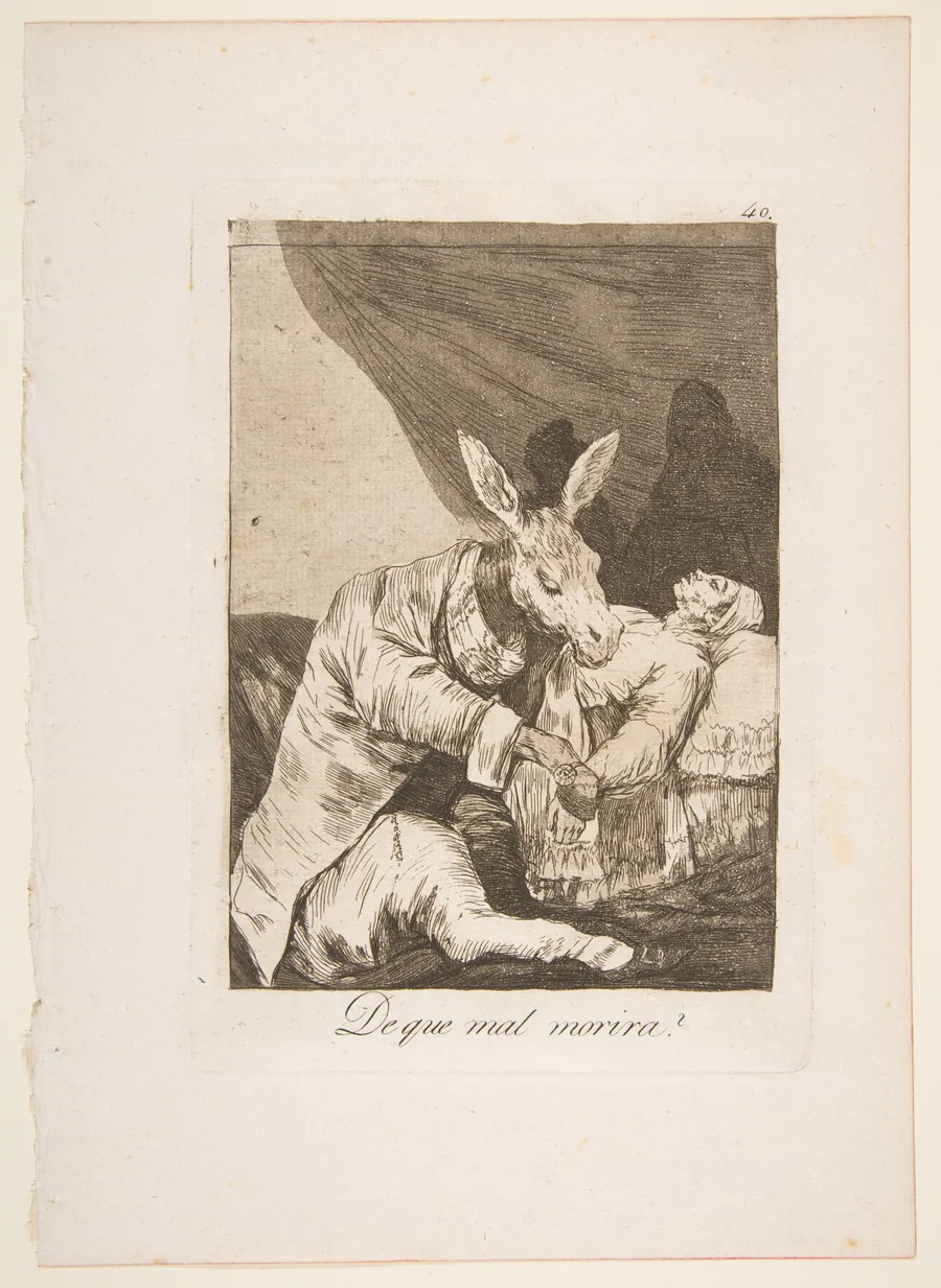 Plate 40 from "Los Caprichos": Of what ill will he die? (De que mal morira?) by Goya (Francisco de Goya y Lucientes)