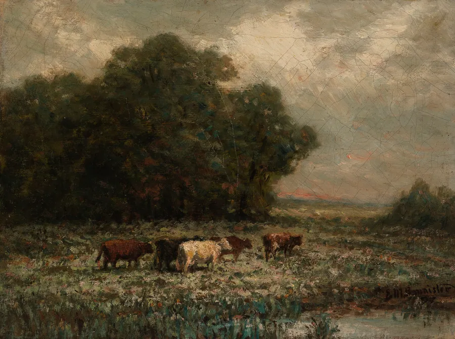 Untitled (landscape with cattle grazing) by Edward Mitchell Bannister, born St. Andrews, New Brunswick, Canada 1828-died Providence, RI 1901