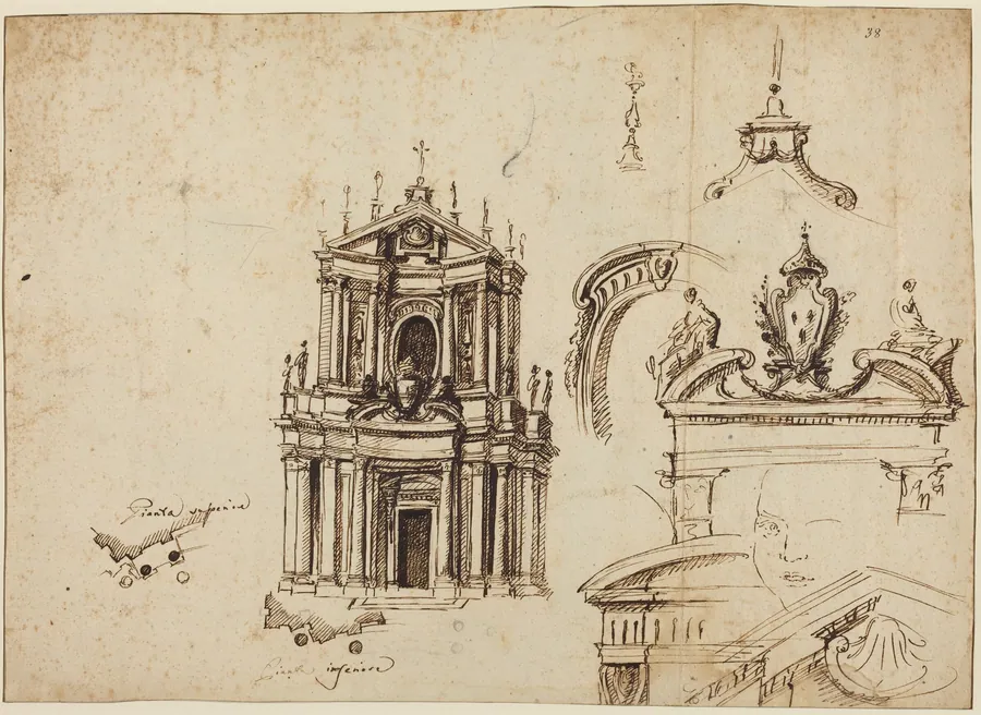 Studies for the Façade of Santa Cristina [recto] by Filippo Juvarra