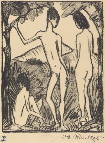 Standing Boy and Two Girls (second version)  (Stehender Knabe und zwei Mädchen 2 )