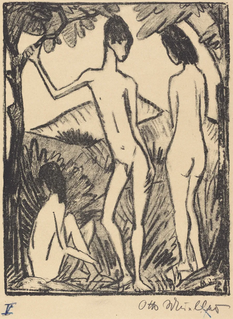 Standing Boy and Two Girls (second version)  (Stehender Knabe und zwei Mädchen 2 ) by Otto Mueller