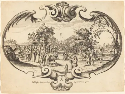 Design for a Fan: Courtly Figures in a Landscape