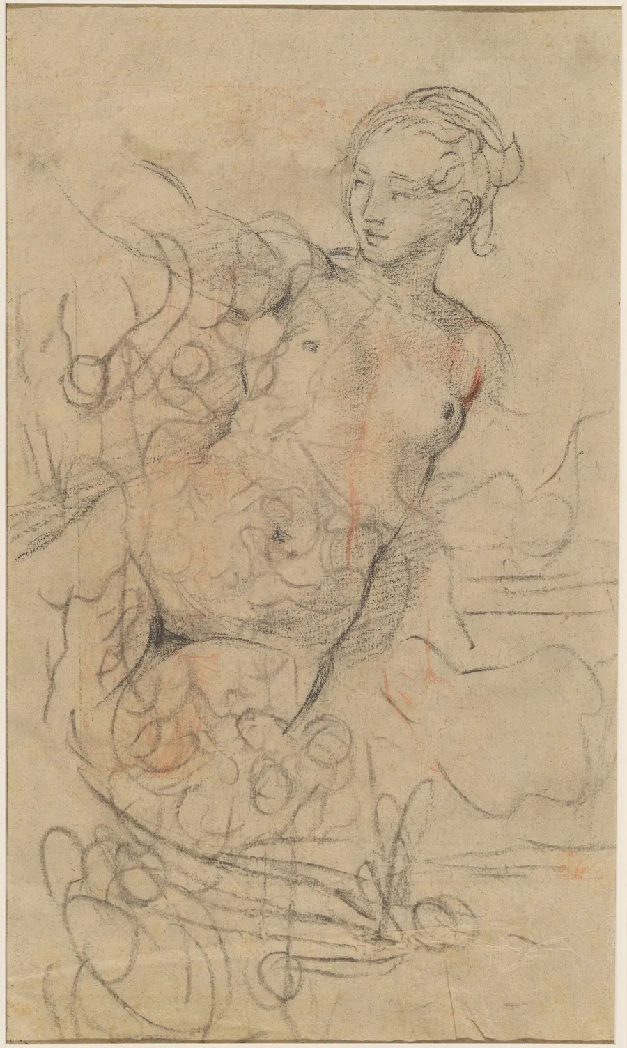 A Reclining Nude with Her Right Arm Raised over a Swift Composition Study [verso] by Jean-Baptiste Deshays