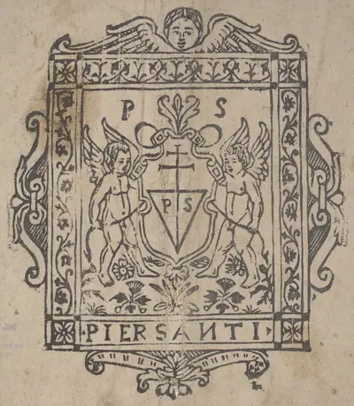 Two Putti with Shield Inscribed Pier Santi