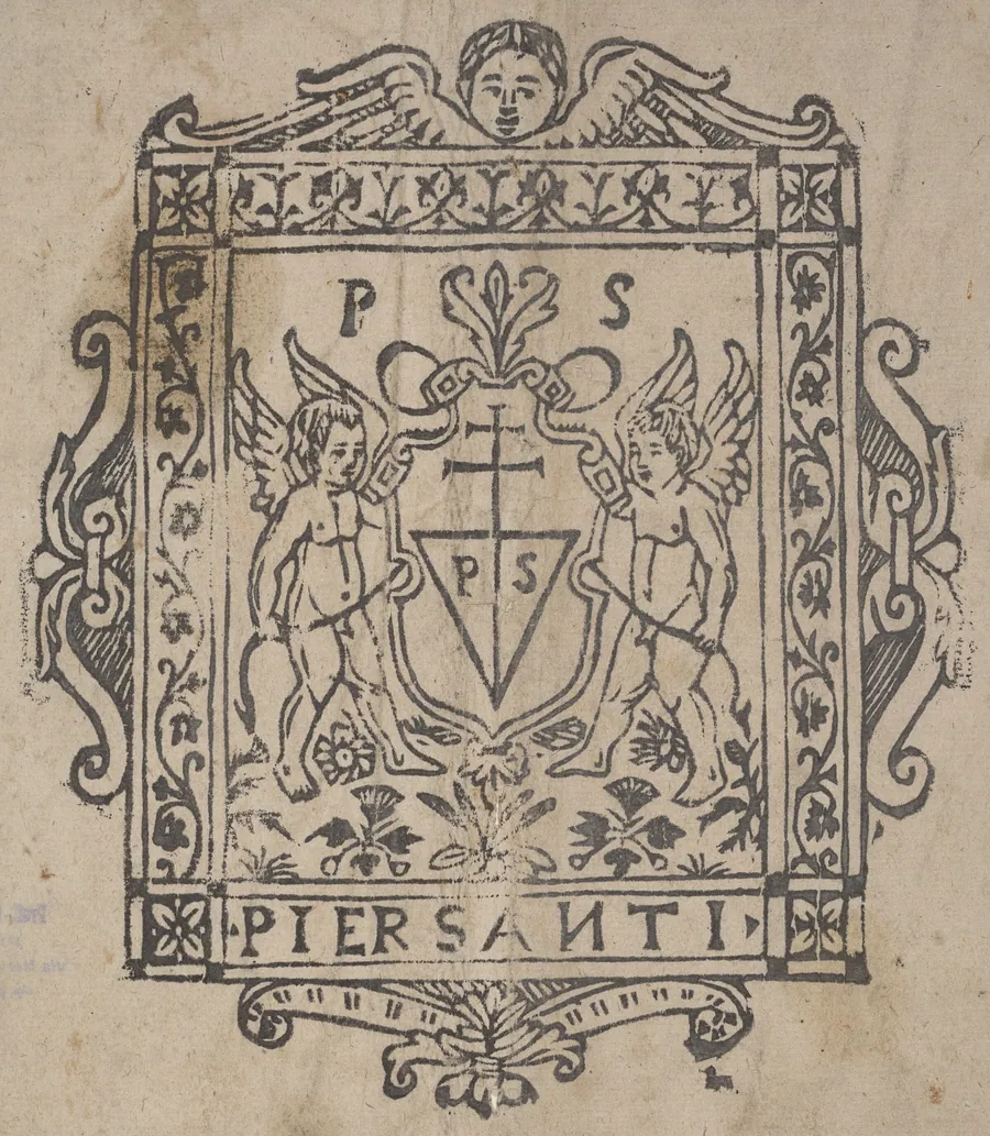 Two Putti with Shield Inscribed Pier Santi by Italian 16th Century