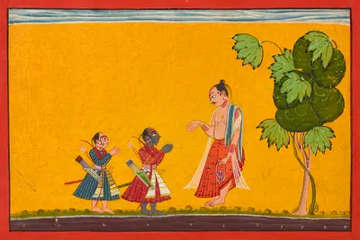 Rama and Lakshman with the sage Vishvamitra, from a <em>Ramayana</em>