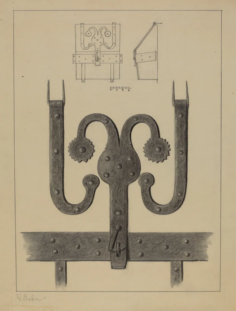 Pa. German Hinges and Hasp on a Conestoga Wagon Tool Box by Herman Bader