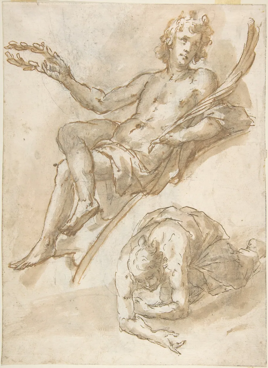 Two Figures (recto); Standing Figure (Young Hercules?) (verso) by Anonymous, Spanish, School of Seville, 17th century