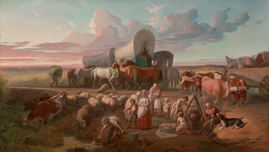 An Evening Halt - Emigrants Moving to the West in 1840 by Benjamin Franklin Reinhart